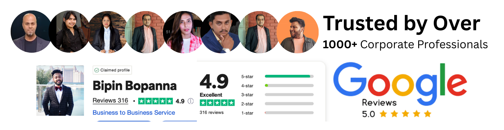 Trusted by over 1000+ Corporate Professionals — 4.9 rating, Google Reviews 5.0